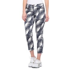 Bogner Ricca-G Palm Print Crop Pants Women's Athleisure Lightweight Size 8 Navy